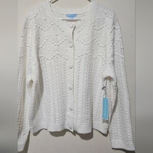 Draper James/Sweater/open knit/white/front buttons/4% wool/size XXL